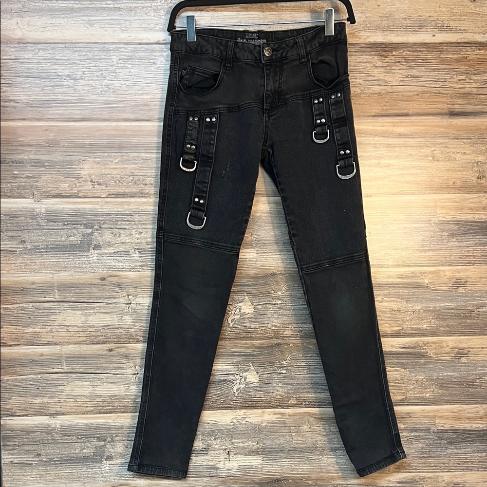 Black Studded Strap Slim Jeans